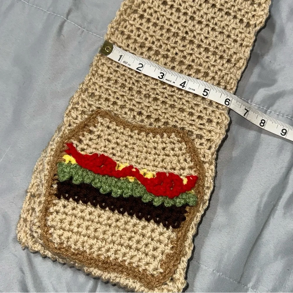 Handmade Crochet Cheeseburger Scarf Burger Pockets Unique Funny Novelty Gift